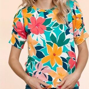 Haptics Flora Top With Shirring Detail on Sleeves